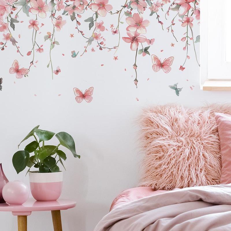 Product Introduction of Butterfly Flower Pattern Wall Sticker, 1 Count Colorful Exquisite Self-adhesive Wall Decal, Decorative Wall Art for Home Living Room Bedroom School Office 16