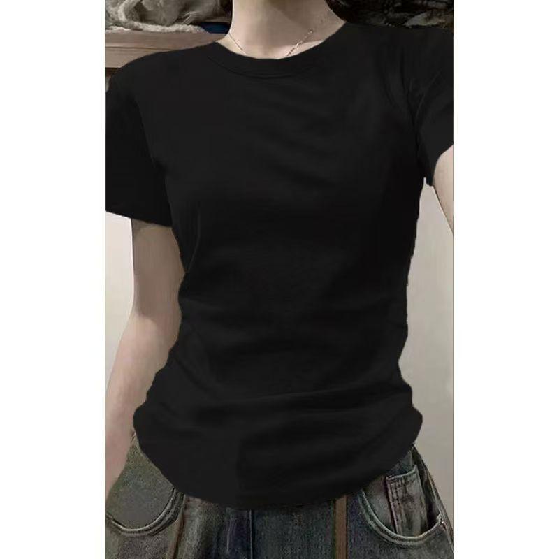 Áo Thun Phong Cách Mỹ, Chất Liệu Cotton Nguyên Chất, Cổ Chữ V, Vai Thường, ngắn Tay, Dành Cho Nữ, Hàng Mới Về Mùa Hè 2025, Áo Cơ Sở Xếp Lớp Cơ Bản, Phong Cách Preppy, Áo 7