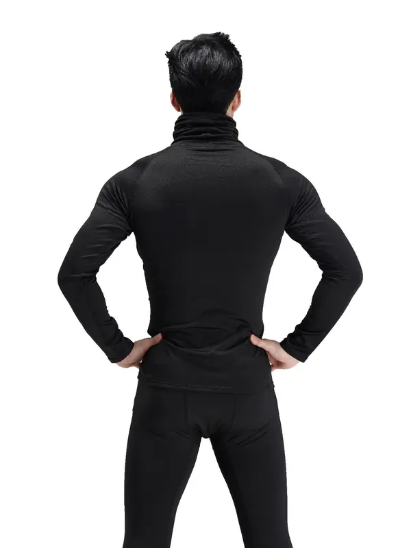 Men's Solid Thermal Lined Sports Tee, Casual Comfy Breathable Long Sleeve T-shirt for Fall & Winter, Men's Sportswear for Outdoor Workout Running 2
