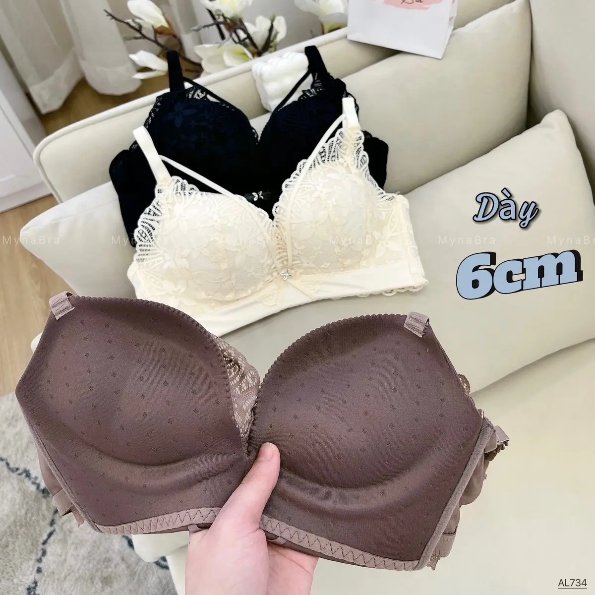 Áo Lót Nữ Đệm Dày 6Cm Không Gọng Chất Ren Siêu Mềm Mại AL734