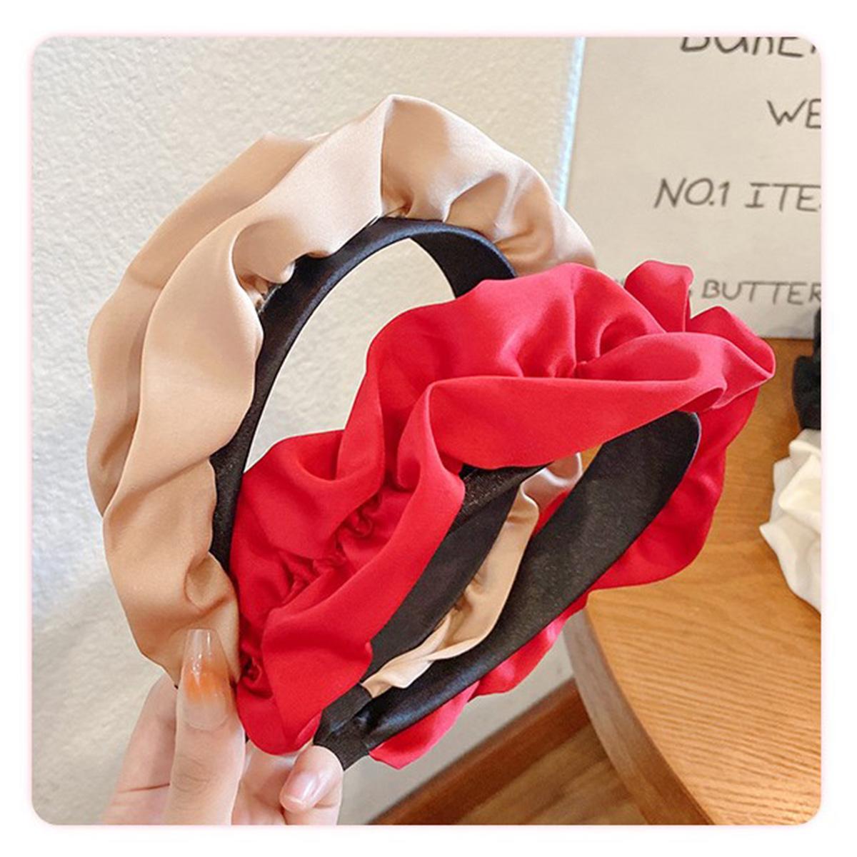 Minzo Bando Scrunchie Wanita Korea Motif Polos Bandana Headbands Kerut Ruffle Aksesoris Hiasan Rambut Dewasa Lucu