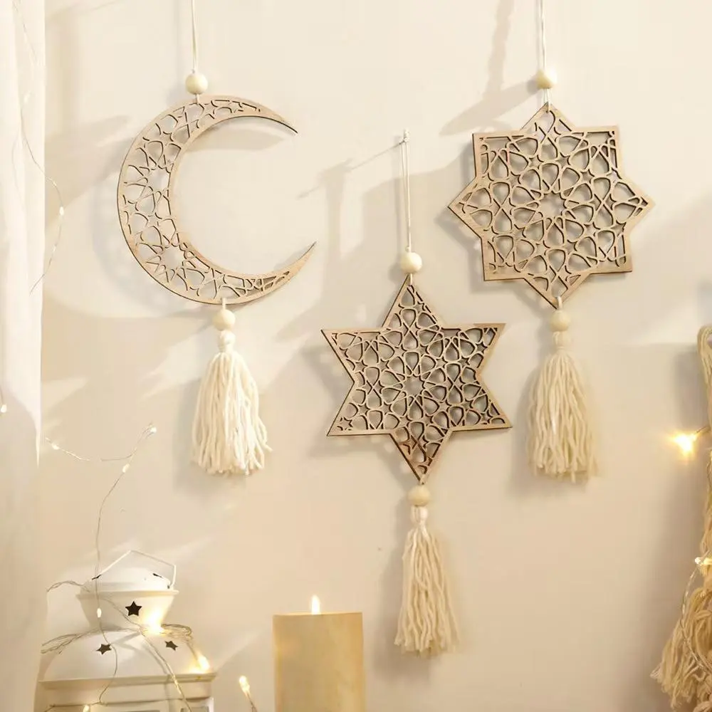Boho-Style Hollow Out Design Wooden Hanging Decor, Wall Hanging Decor for Home Living Room Bedroom, Hangable