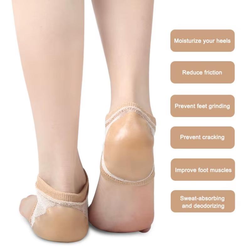 Product Introduction of 2Pairs Silicone Gel Heel Protector Sleeve Pads Heel Cups Support Skin Cushion Half-Yard Socks for Foot Care and Warm 18