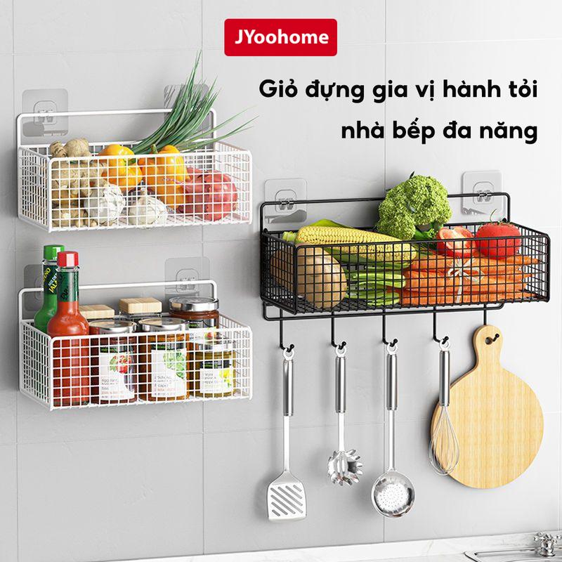 Kệ Giỏ Đựng Hành Tỏi Dán Tường JYoohome Kệ Đựng Gia Vị Gắn Tường Nhà Bếp Bằng Thép Sơn Tĩnh Điện ke treo
