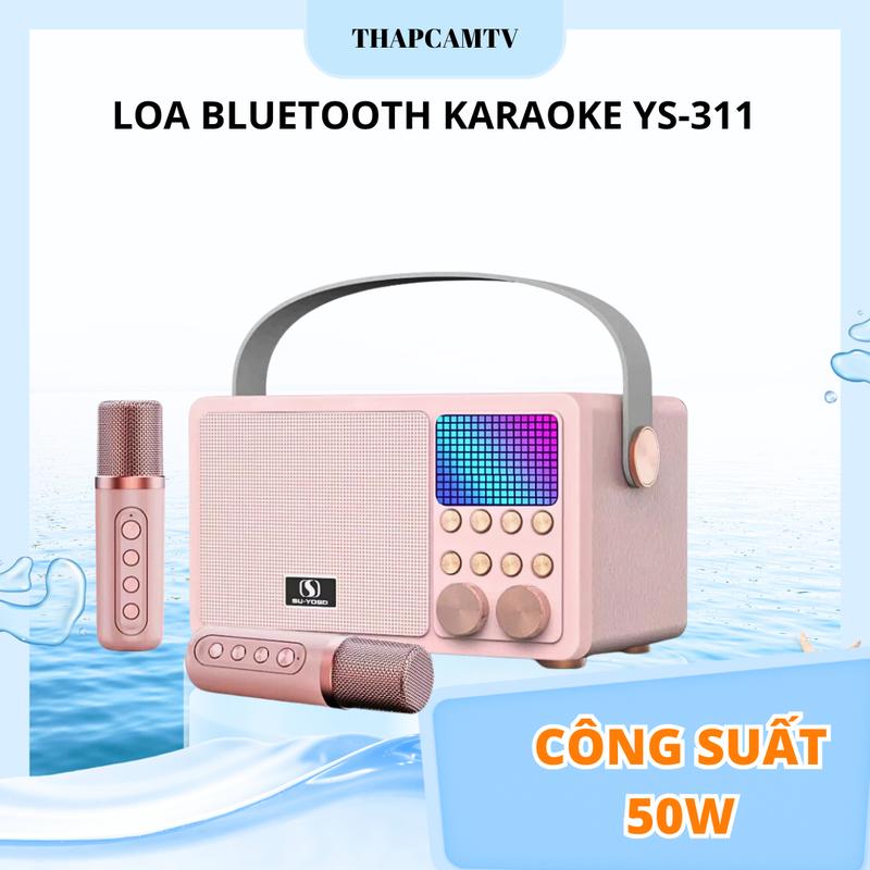 Loa Bluetooth Mini Karaoke Kèm 2 Micro SU-YOsd YS-311 và YS-314, Phong Cách Cổ Điển, Bass Siêu Ấm, Pin Lâu, Đèn Led RGB