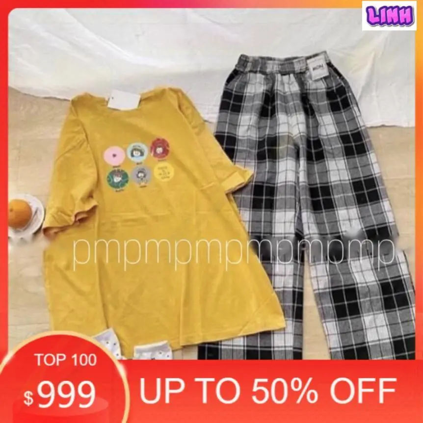 [FREESHIP]Sét áo sáu hình tròn Và quần karo đen , sét áo nam nữ, chất đẹp, sét bộ mặc ở nhà  NGỌC LINH FASHION