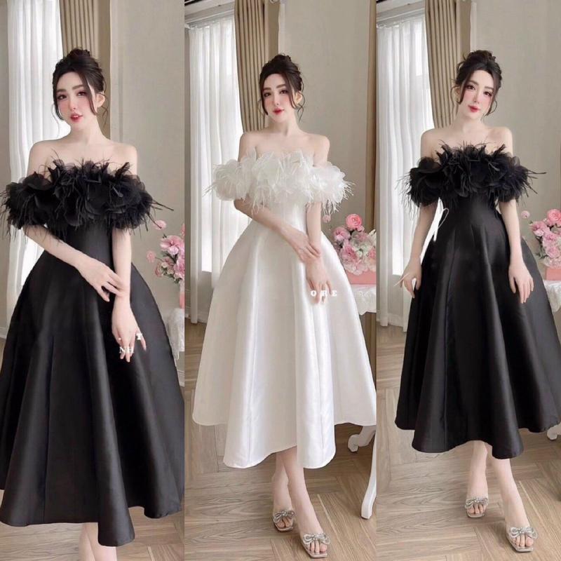 Đầm Tapta Xòe Dạ Hội Tiểu Thư Cổ Vuông Tay Phồng Hở Lưng Nữ Tính Dịu Dàng Thanh Lịch Sang Trọng Dễ Thương. Màu Đỏ Dress Màu Trắng Tay Loe