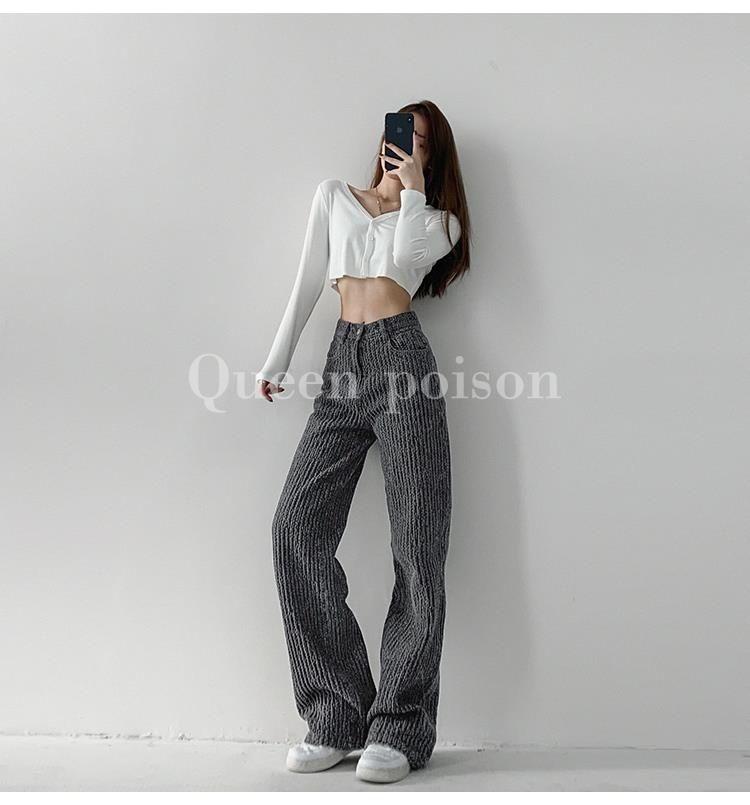 Product Introduction of Quần Dài Jean Cảm Giác Không Khí, Dệt Cổ Điển, Dành Cho Phụ Nữ, Dáng Rộng, Kiểu thụng Thẳng, Quần quét đất Nhà, Bó Sát, Cạp Cao, Phong Cách Thường Ngày Quần Ống Rộng, Ý Tưởng Quà Tặng Tuyệt Vời Women 25
