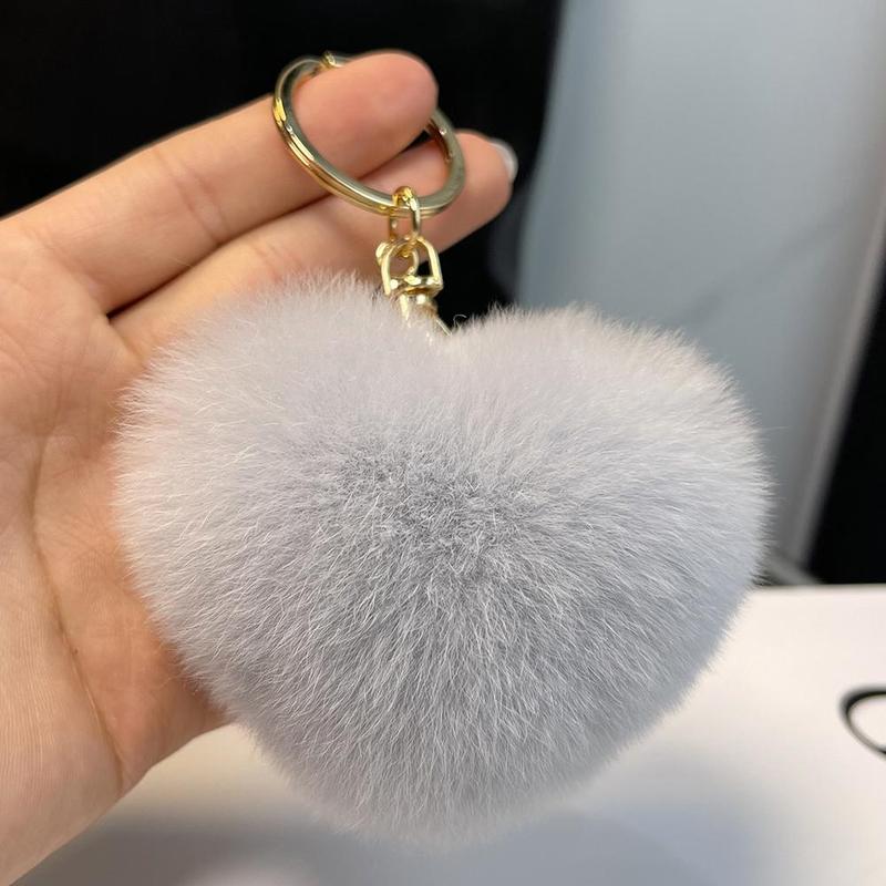 Product Introduction of 【COD】 Love Heart Fur Ball Keychain Peach Heart Plush Car Ornaments Couple Heart Shaped Pendant 23