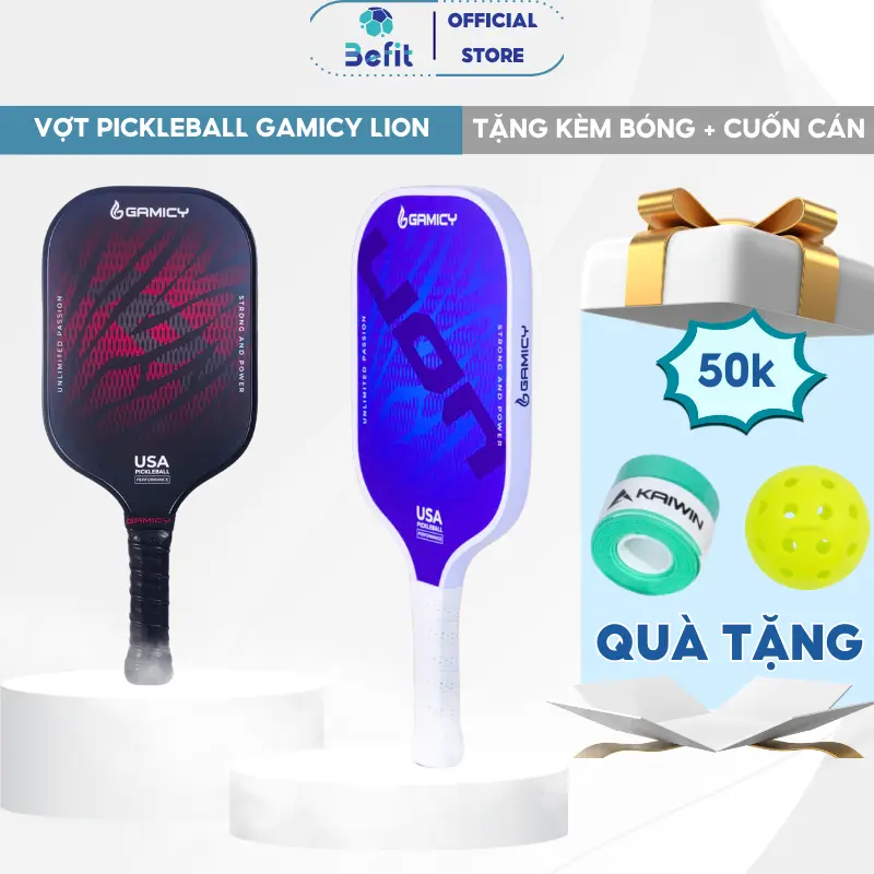 Vợt Pickleball GAMICY LION Chính Hãng Chất Liệu Carbon Và Sợi Thủy Tinh GRAPHITE Phiên Bản Mới Nhất