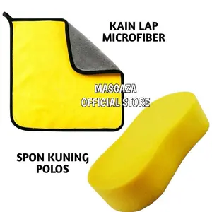 Paket Kain Lap Microfiber & Spon Kuning Polos Cleaning