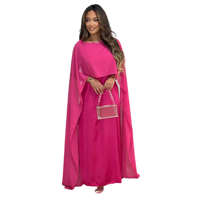 Product Introduction of Muslim women's round neck, loose and large hem Middle Eastern robe chiffon dress 9