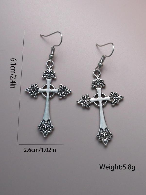 1 Pair Women's Street Trend Gothic Cross Dangle Earrings, Vintage Trendy Drop Earrings, Fashionable Jewelry As Birthday Gift for Girlfriend 1