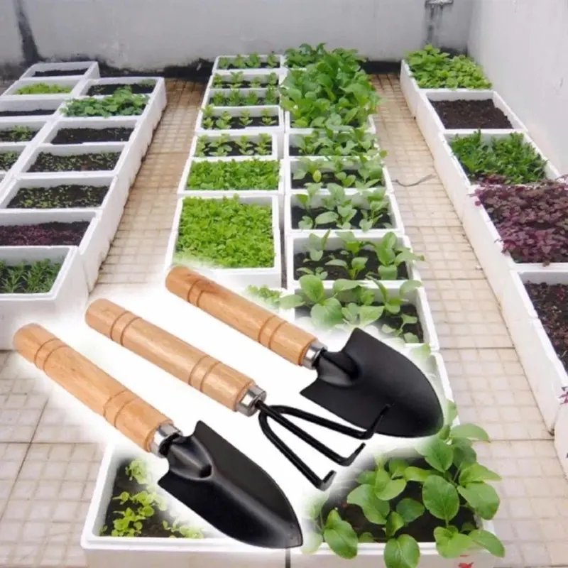 Bộ dụng cụ làm vườn mini cán gỗ chắc chắn (3 món) 0