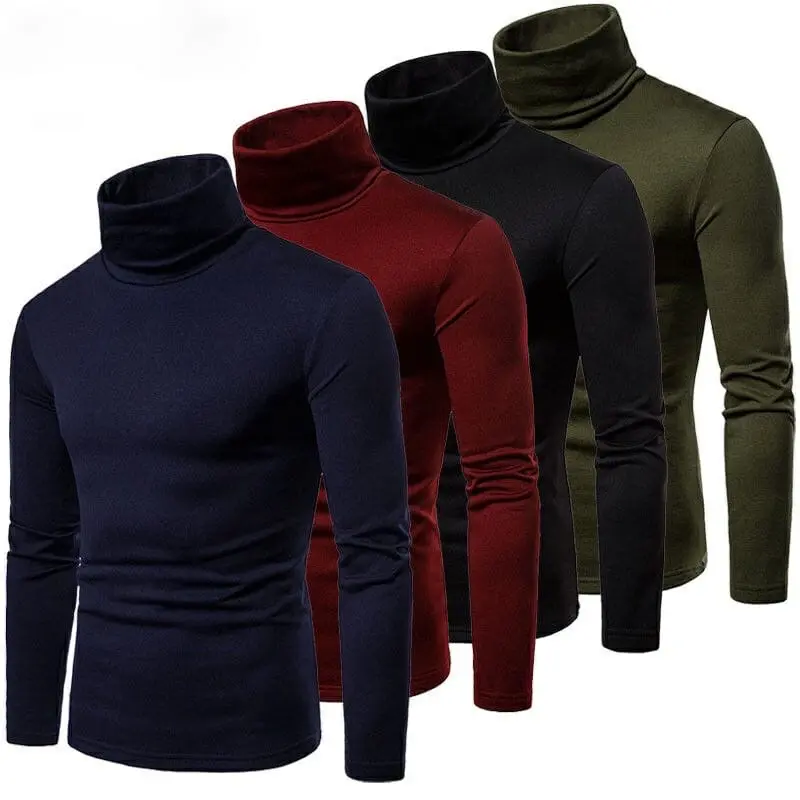 Turtleneck Pria Leher Kerah Tinggi Lengan Panjang Polos - Turtleneck Pria Polos L:engan Panjang Koreaan Look Style Katun Knitwear Atasan Cowok Hitam