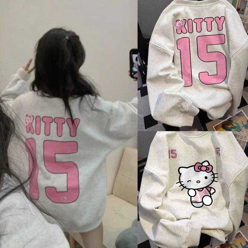 Áo Hello Kitty 15 Nữ Form Rộng Chất Nỉ Cotton Mềm Hàn Quốc Mùa Đông Kitty Cute Cổ Tròn