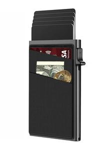 Tarjetero de aleación de aluminio con bloqueo automático de RFID emergente, funda magnética antirrobo, estilo Casual para todas las estaciones