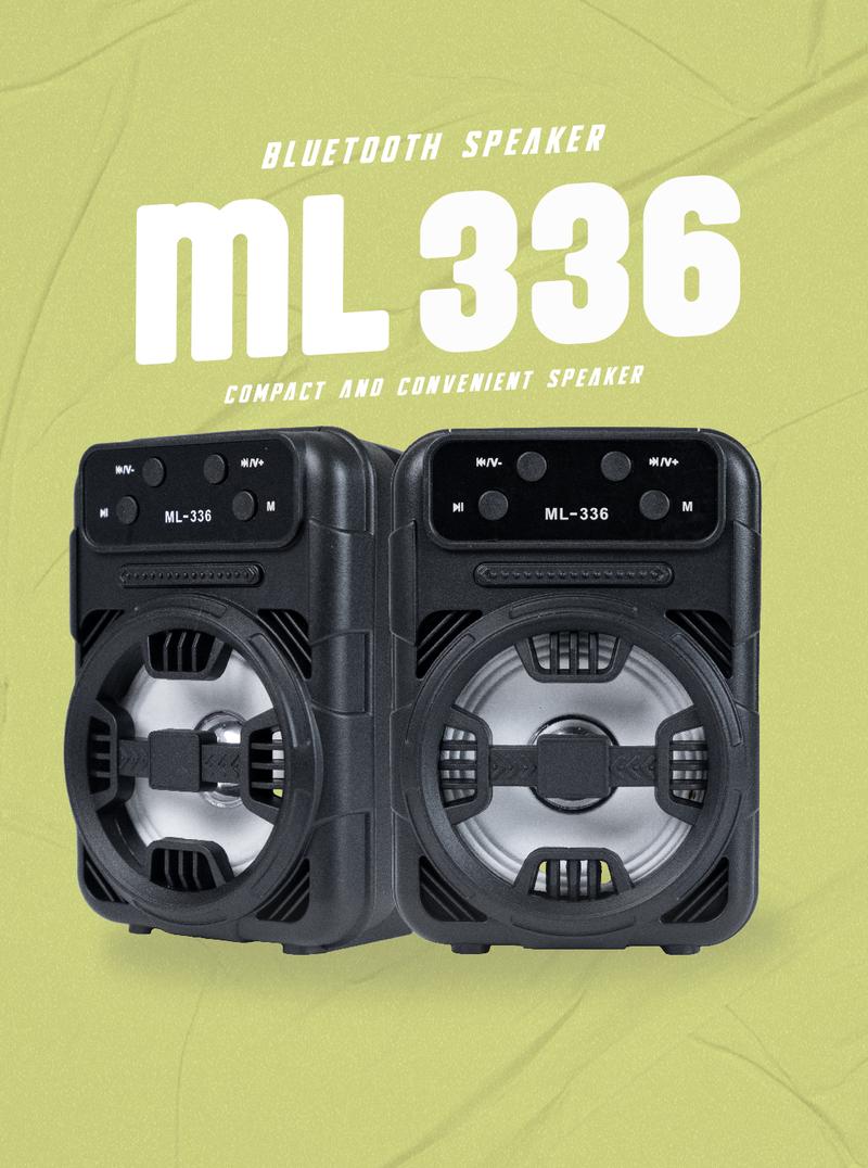 Product Introduction of Loa Bluetooth ML336-BLACK thiết kế nhỏ gọn tinh xảo, dễ mang đi mọi mơi. âm thanh trong vang phù hợp nghe ở nhà, oto... Củ Loa Nghe Nhạc 8