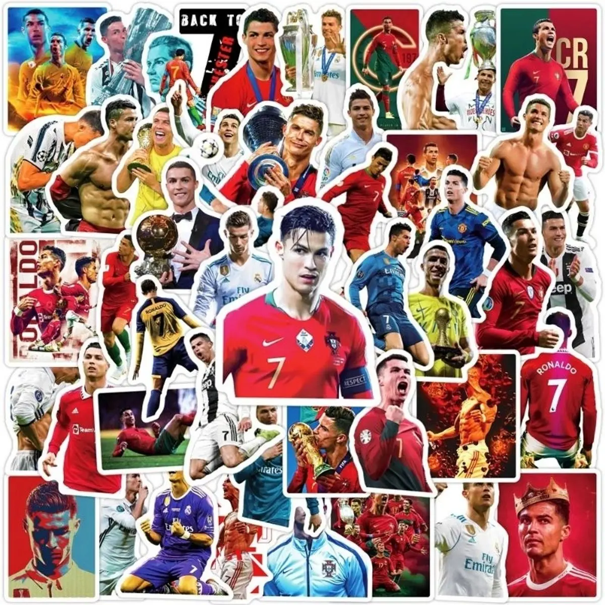 Set 10 30 50 sticker cầu thủ bóng đá Ronaldo dán nón mũ bảo hiểm laptop vali sổ tay đàn guitar điện thȯại xe máy tủ
