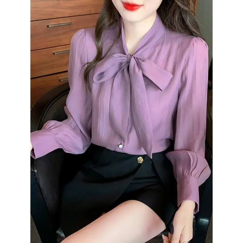 Áo Sơ Mi Voan Dài Tay, Thiết Kế Nơ Cao Cấp, Dành Cho Nữ, Bộ Sưu Tập Mùa Thu 2024, Phong Cách Phương Tây Dễ Phối Đồ Hàng Mới Về, Áo Sơ Mi Nhỏ Áo Mùa Thu 2