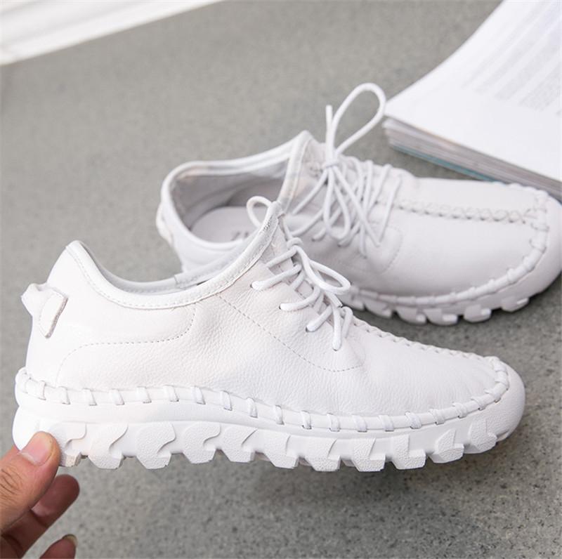 Product Introduction of Women Female Genuine Leather White Shoes Flats Loafers Lace Up Sports Breathable Vulcanized Shoes Plus Size 41 42 10