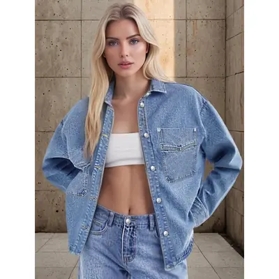 Hixiaohe Oversized Denim Jacket Women's Long Sleeve Button Down Trucker Jacket - Loose Boyfriend Fit, Classic Style