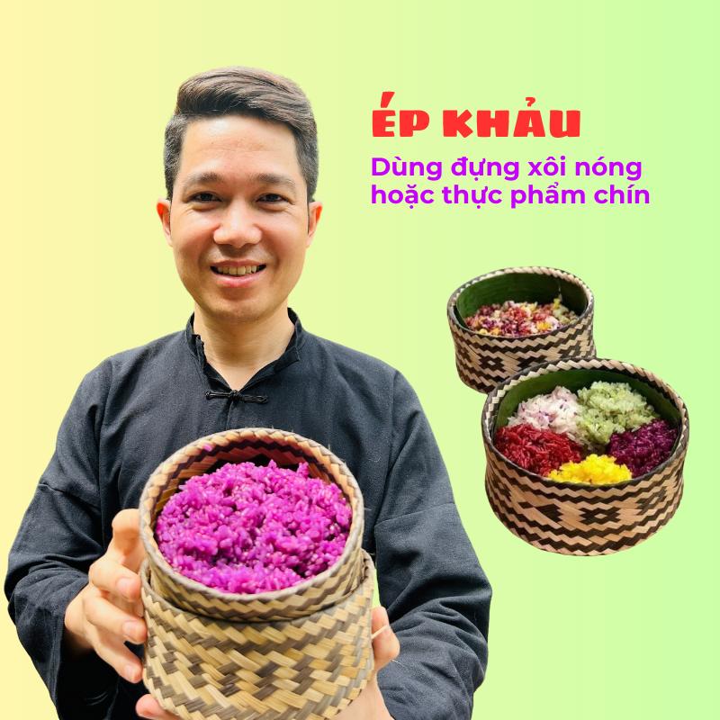 Hộp đựng xôi tre đan thủ công Ép khảu - đựng xôi nóng và thực phẩm thơm ngon - Đồ dùng nhà bếp đặc sắc của người Thái Tây Bắc