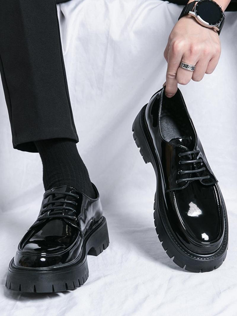 Product Introduction of Men's Solid Color Lace Up Patent Leather Dress Shoes, Casual Comfortable Thick Sole Shoes for Daily Wear, Classic Business Dress Shoes for Men 15