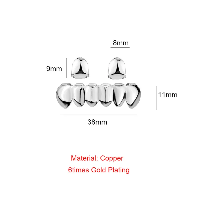 2025 NEW Gold Silver Color DIY 2/6 Top Bottom Glossy Teeth Grillz Hip Hip Tooth Caps For Women Men Jewelry Halloween Gift (Easter Gifts) Daily Gel 3
