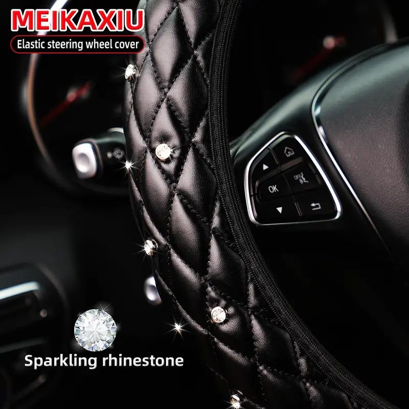 Rhinestone Decor Car Steering Wheel Cover, Fashionable Car Steering Wheel Protector, Universal Car Interior Decoration Accessories for Women & Girls 1