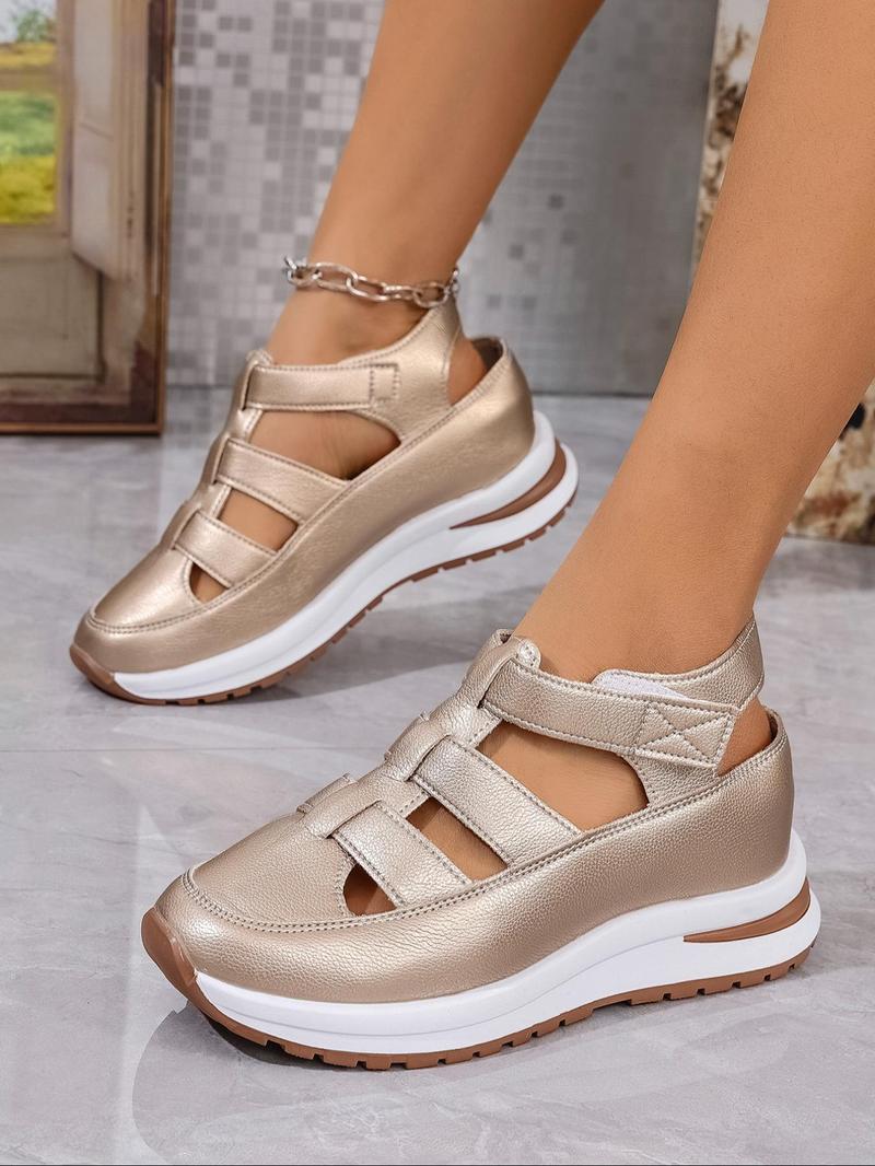 Product Introduction of Women's Fashionable Solid Color Platform Sandals, Casual Comfortable Velcro Sandals for Summer, Female All-match Round Toe Sandals for Daily Wear 7