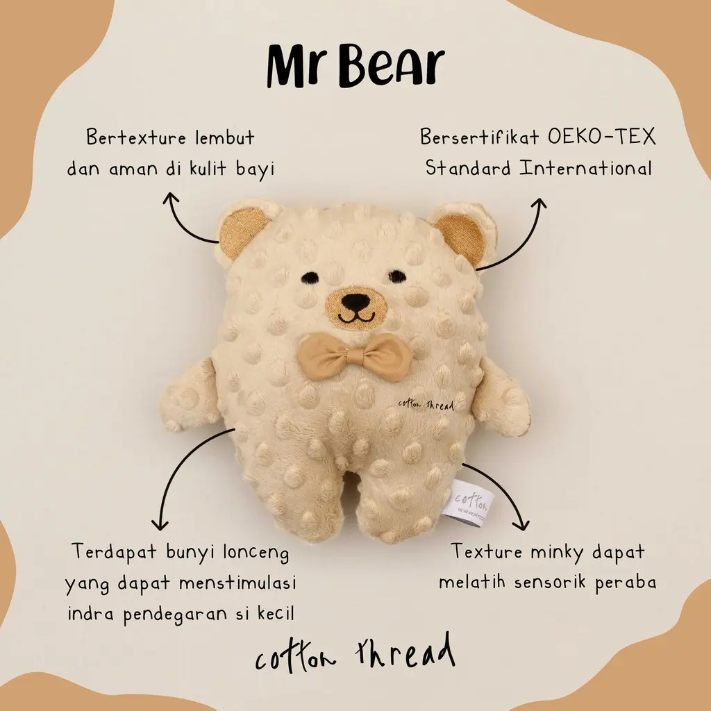 ❤✨ Minky Mr Bear Doll - Cotton Thread