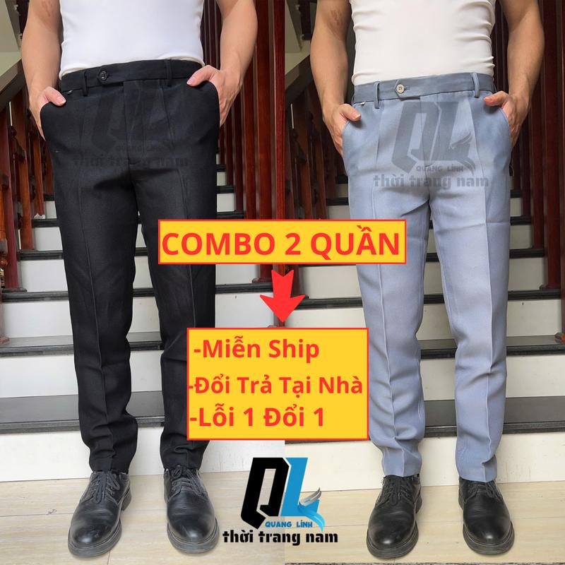 COMBO 2 Quần Âu Nam - Quần tây nam chất vải cotton dầy dặn, không nhăn,không xù ống dáng trẻ Hàn Quốc Trơn Ôm gọn (không co giãn) Ong Pants Menswear