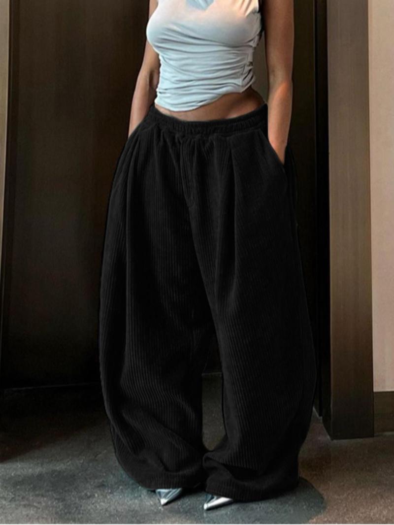 Product Introduction of Women's Solid Drawstring High Waist Wide Leg Pants, Fashion Casual Straight Leg Trousers for Spring & Fall, Women's Bottoms for Daily Outdoor Wear, Baggy Pants 10