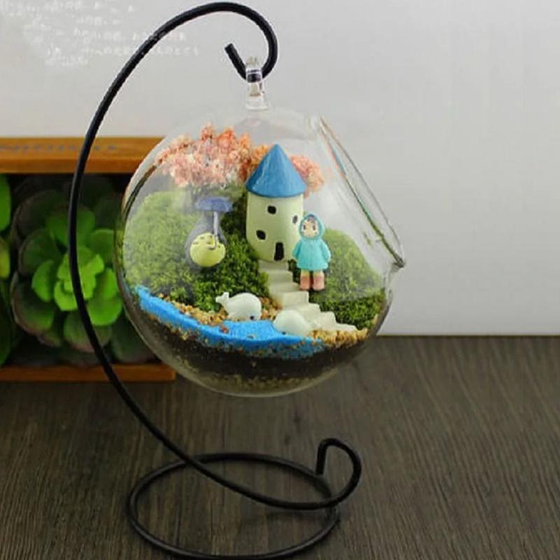 Product Introduction of Candle Holder Iron Art Glass Ball Hanging Stand Retro 23-33cm Flower Stand Portable Ecological Bottle Stand Candle 17