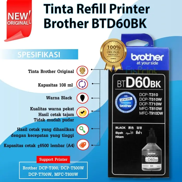 Tinta Refill Brother Original BTD60BK BT-D60BK Black 0