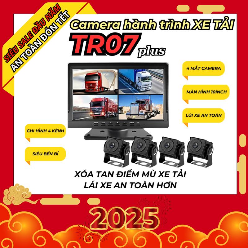 Camera Hành Trình Xe Tải TR07plus - 4 Mắt Camera ghi hình,Màn Hình LCD 10inch, Ghi Hình 4K, Camera Lùi Xe Tải Có Hồng Ngoại, chống nước ip 67 bền bỉ, bảo hành 12 tháng lỗi 1 đổi 1 camera  lùi xe tải Full HD màn hình xe tải, cam lùi container