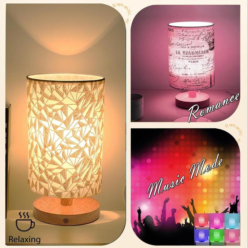 Smart Voice Activated Control Table Lamp, USB Powered Wooden LED Night Light, Touch Control Color Changing Night Light for Home Bedroom Living Room 8
