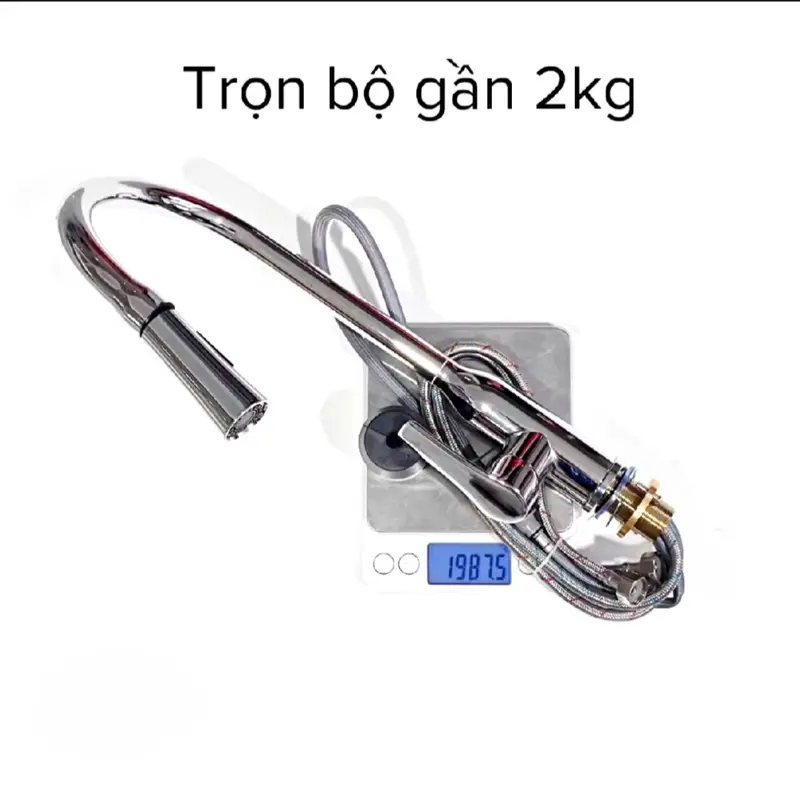 Vòi rửa chén nóng lạnh dây rút xoay 360 độ thân đồng thau Full chức năng xả chậu rửa hình cống  bồn ống  nước vòi  sen bát 3