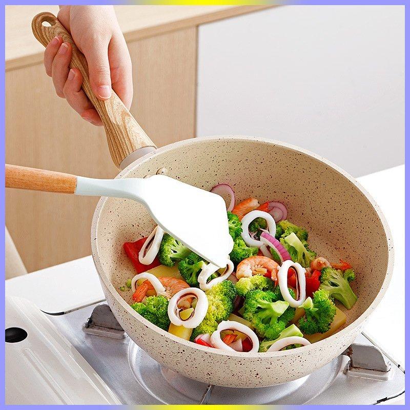 Chảo chống dính vân đá cao cấp dùng cho bếp từ và bếp gas size 28cm,24cm cán chảo giả gỗ cao cấp sang trọng