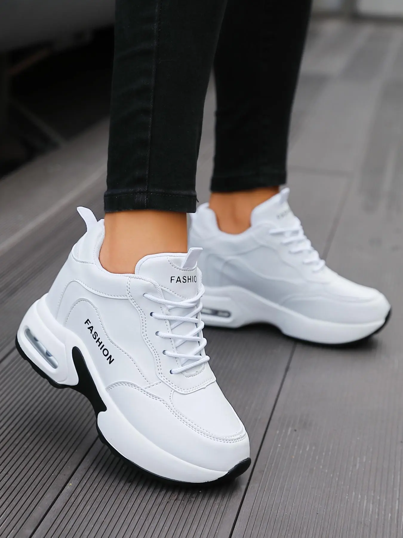 Women's Fashionable Plain Color Lace Up Wedge Sneakers, Casual Comfortable Height Increasing Sports Shoes, Female All-match Round Toe Shoes for Daily Wear