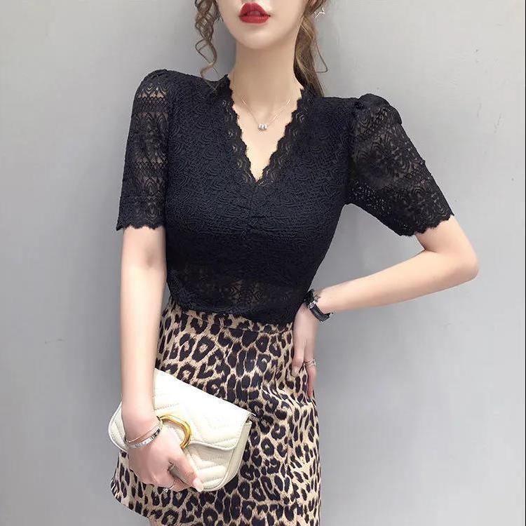 Áo Sơ Mi Ren khoét Tay bồng Cho Nữ, Hàng Mới Về Mùa Hè, ngắn Tay, Cổ Chữ V, Áo Gợi Cảm, Độc Đáo, Dáng Ôm, Dễ Phối Đồ, Cỡ Nhỏ Áo Sơ Mi Nhỏ Top Women 6