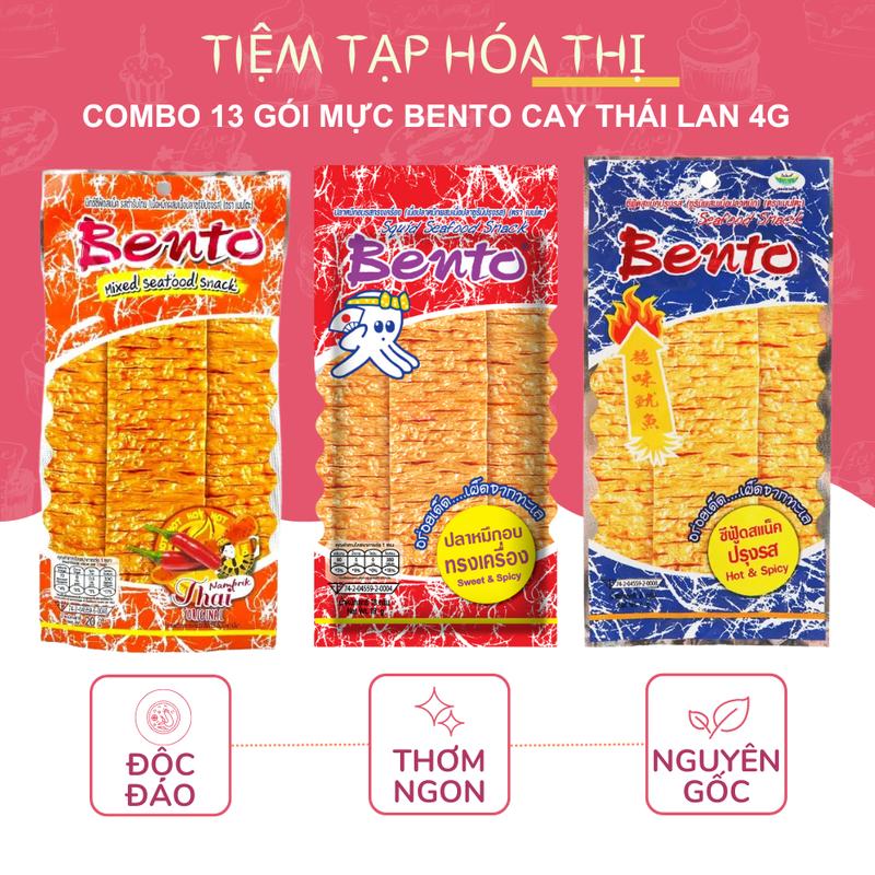 Combo 13 Gói Khô Mực Bento Thái Lan 4g Đủ Vị Cay Ăn Vặt Food Snack