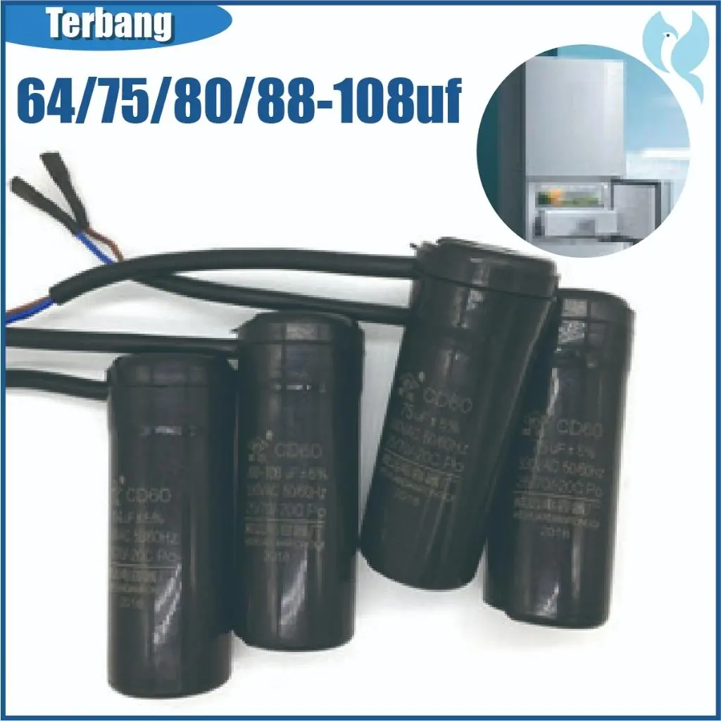 CD60 Motor Start Kapasitor Kulkas 64UF/75uf/80UF/88-108uf/Kapasitor Freezer/Capasitor Starting Kulkas