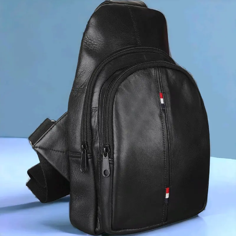 Leather Chest Bag | Stylish Daypack for Travel & Outdoor | Crossbody Sling Pack | Men's & Women's | Art-595 | Black 0