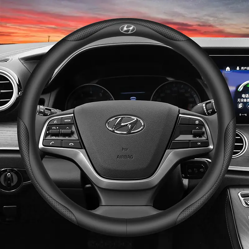 Bọc vô lăng bằng da thật, Hyundai, Thích hợp cho Ioniq 6, 5, Kona, Certa, Elantra, N, Santa Fe, I10, Sonata, Tucson, Accent, Bọc tay cầm bằng da thật, Phụ kiện ô tô