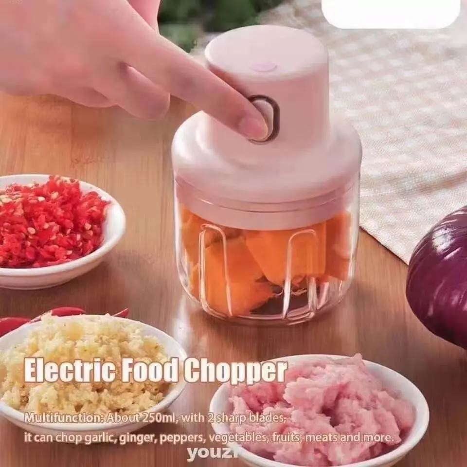 Máy Băm Tỏi Điện Không Dây, 250ml, Máy Băm Thực Phẩm, Dụng Cụ Nhà Bếp, Dụng Cụ Nhà Bếp Gia Dụng, Máy Nghiền Tỏi