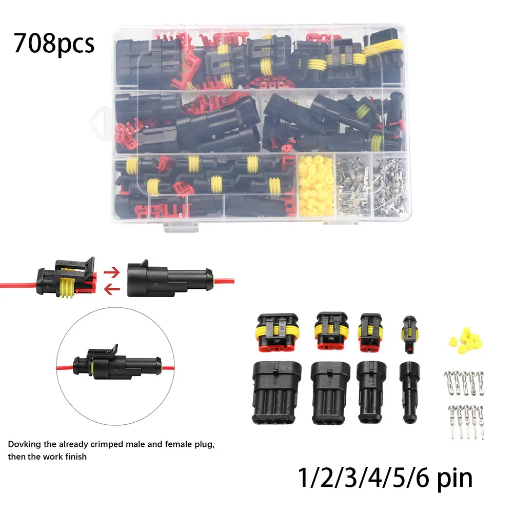 240/352/708pcs HID Waterproof Connectors 1/2/3/4 Pin Car Electrical Electri Wire Connector Plug Truck Harness