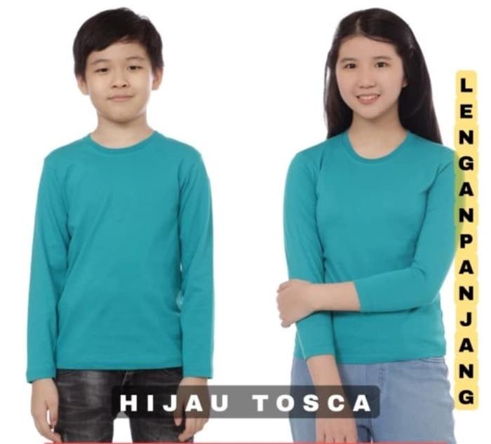 Gambar kaos polos anak panjang Hijau TOSKA - Kaos polos anak lengan panjang - oblong polos anak WINSTAR dari grosir kemeja winstar Kab. Tangerang Tokopedia