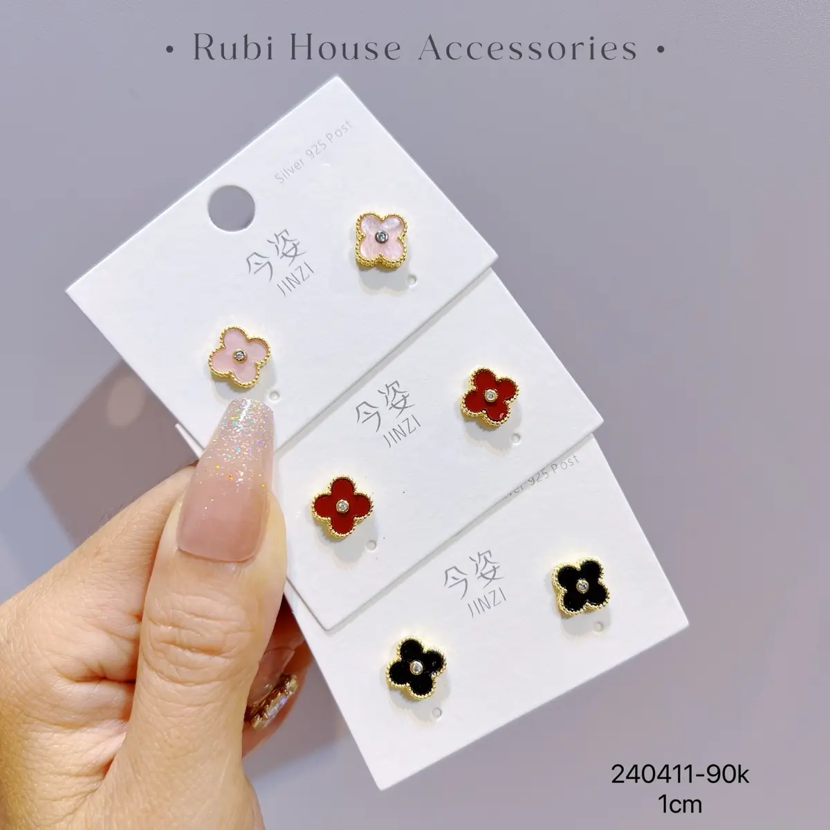 bông tai s925 hoa 4 lá nhiều size và nhiều màu
